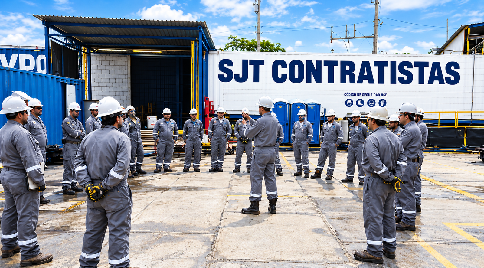 Cuadrilla de SJT Contratistas en base operativa